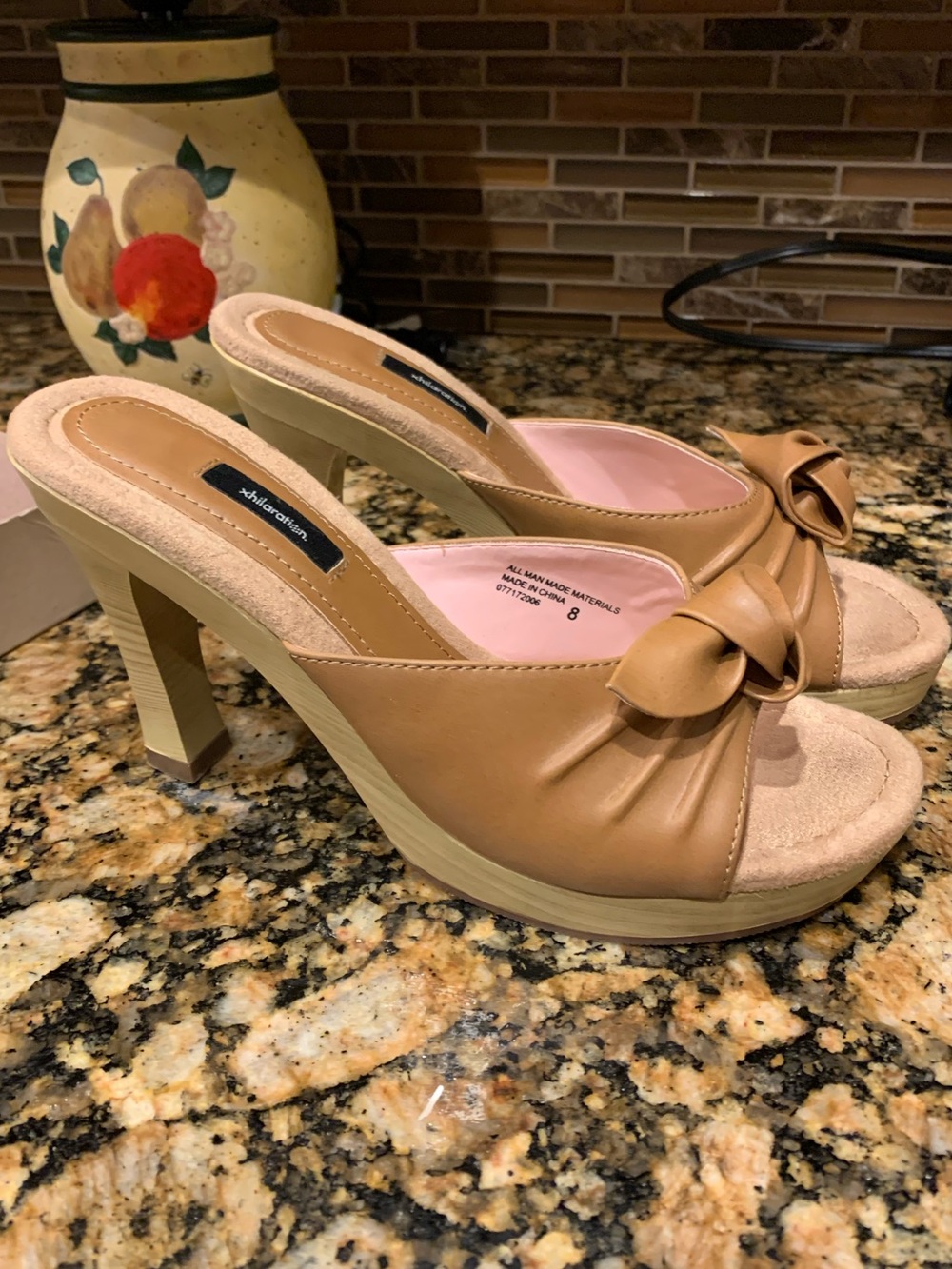 Xhilaration Tan Knot Platform Mule Heels